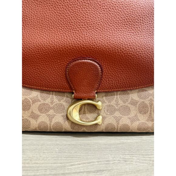 Coach Signature Coated Canvas May Small Flap Shoulder Handbag Tan Rust - Picture 6 of 13